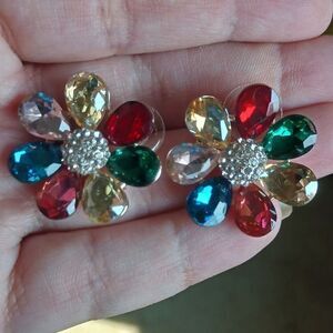 Multi clColor Jeweled Daisy Flower Earrings